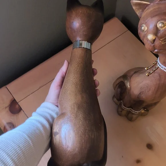 Pair Of Two MCM Wooden Siamese Cat Figurines - Picture 5 of 12